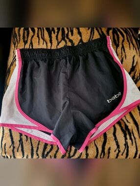 bebe Black and Pink Athletic Active Running Shorts Sz Med
